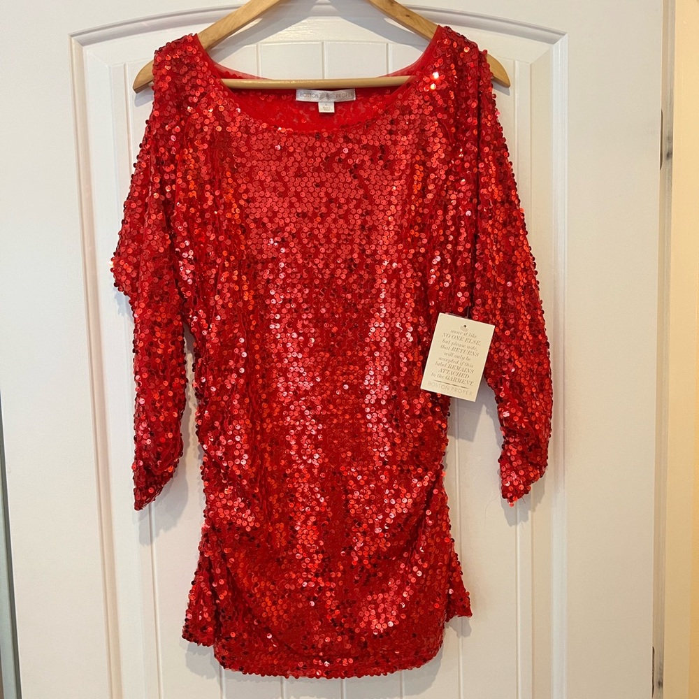 Boston Proper red sequin shirt